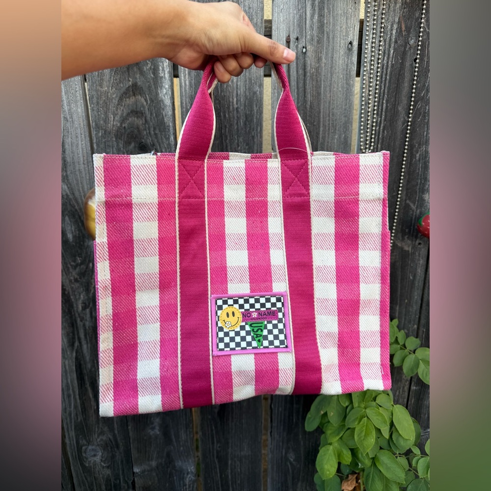 Pink and White Checkered Tote Bag